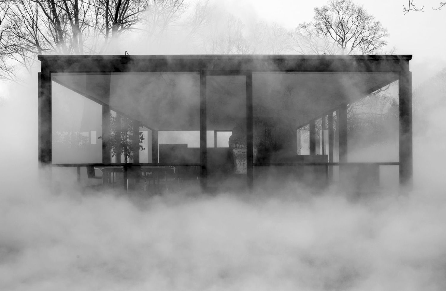 philip johnson glass house fog